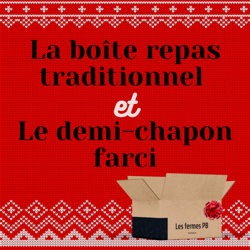 Boîte repas traditionnel des Fêtes et le demi-chapon farci aux canneberges